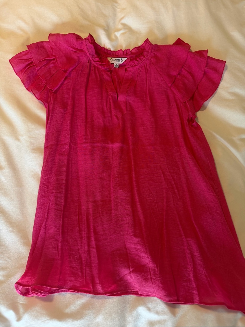 Nanette Lepore Hot Pink Ruffle Sleeve Short Sleeve Top